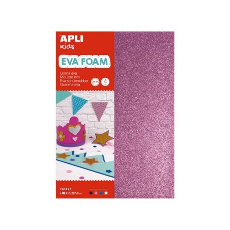 Apli Goma Eva Purpurina A4 4 Hojas - Blanco, Negro, Rojo y Azul - Ideal para Manualidades y Decoracion