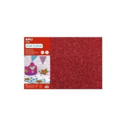 Apli Confezione da 3 Glitter Gomma Eva 600 x 400 mm - Spessore 2 mm - Impermeabili - Modellabili a Caldo - Colore Rosso