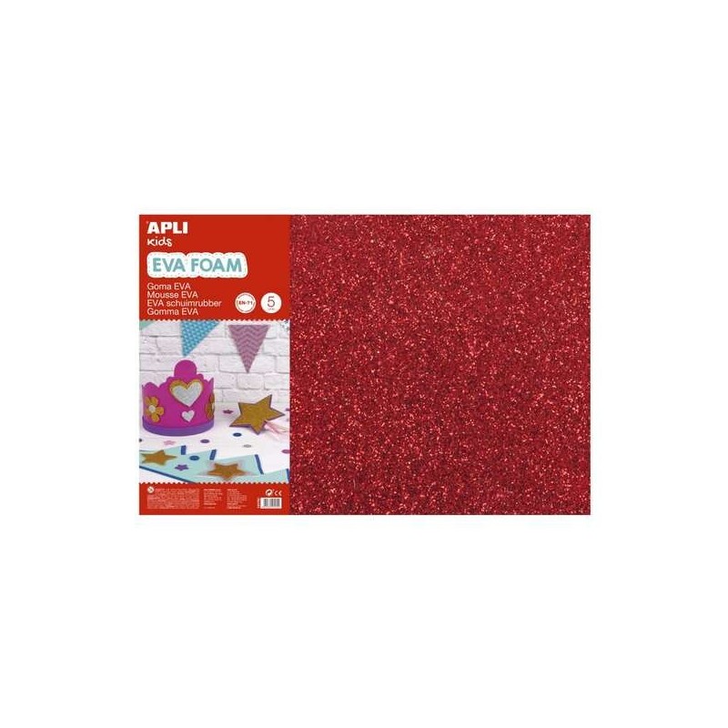 Apli Pack de 3 Goma Eva Purpurina 600 x 400 mm - Grosor 2 mm - Impermeable - Moldeable al Calor - Color Rojo Apli Pack de 3 Goma Eva Purpurina 600 x 400 mm - Grosor 2 mm - Impermeable - Moldeable al Calor - Color Rojo