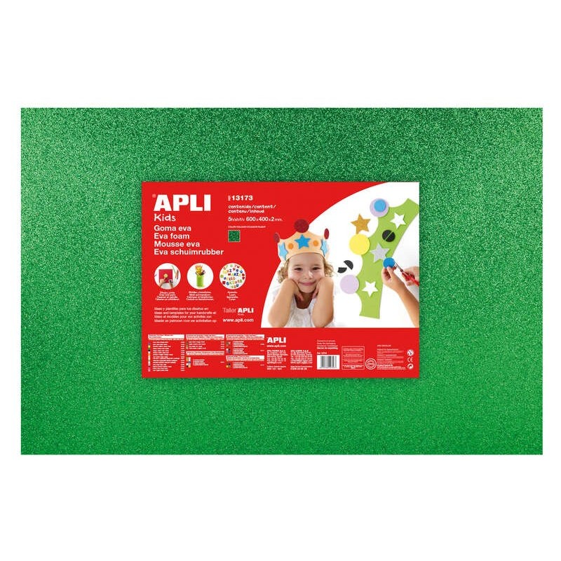 Gomma Eva Glitter Verde Apli 600x400mm - 3 Fogli Lucidi e Flessibili Gomma Eva Glitter Verde Apli 600x400mm - 3 Fogli Lucidi e Flessibili