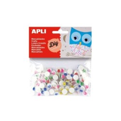 Apli Confezione da 100 Occhi Mobili Tondi Adesivi - Misure Assortite Ø 10 mm - Colori Assortiti
