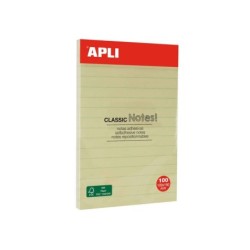 Notes adesivi Apli Classic con righe 100x150 mm - Blocco da 100 fogli - Adesivo di alta qualità - Facile da staccare - Giallo