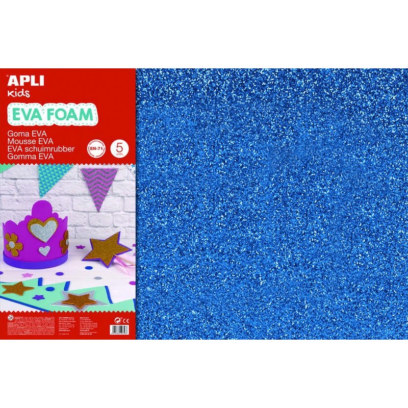 Apli Goma Eva Purpurina Azul 600x400mm - 3 Hojas Brillantes y Flexibles Apli Goma Eva Purpurina Azul 600x400mm - 3 Hojas Brillantes y Flexibles
