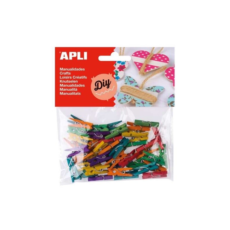 Apli Confezione da 45 Mini Mollette in Legno Naturale 25 x 3 mm - Colori Assortiti Apli Confezione da 45 Mini Mollette in Legno Naturale 25 x 3 mm - Colori Assortiti