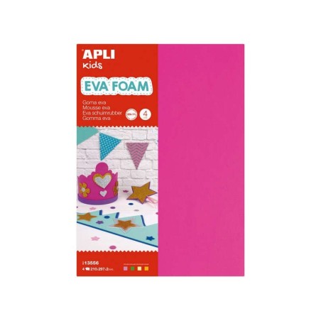 Gomma Eva fluorescente Apli - Formato A4 - 4 fogli - Fucsia, verde, giallo e arancione