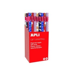 Espositore Apli da 55 Rotoli di Carta Regalo per Bambini - 11 Rotoli per Colore - Misure Rotolo 0,70x2m - 5 Disegni
