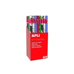 Espositore Apli da 55 Rotoli di Carta Regalo Natalizia - 11 Rotoli per Colore - Misure Rotolo 0,70x2m - 5 Disegni