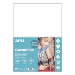 Confezione Apli da 50 cartoncini A4 da 170 g - Senza acidi - Adatti per uso scolastico Colore bianco