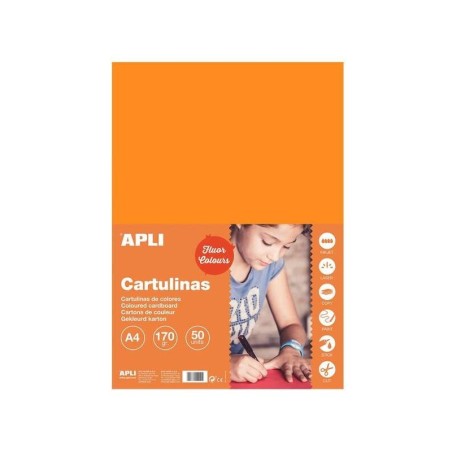 Cartoncino Apli Arancione Fluorescente A4 170g 50 Fogli