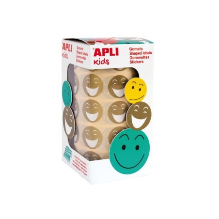 Apli Gomets Happy Face Gold - Ø 20mm - Adesivo Removibile - 900 Unità per Rotolo
