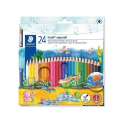 Staedtler Noris Aquarell Confezione da 24 Matite Colorate Esagonali + Pennello - Legno Proveniente da Foreste Sostenibili - Colo