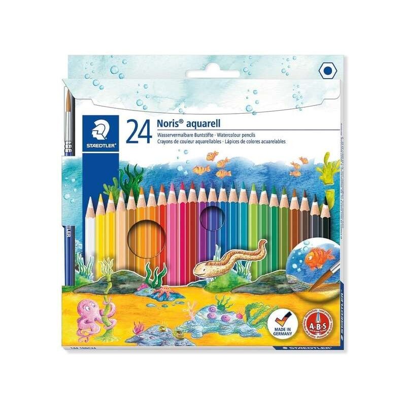Staedtler Noris Aquarell Pack de 24 Lapices Hexagonales de Colores + Pincel - Madera de Bosques Sostenibles - Colores Surtidos Staedtler Noris Aquarell Pack de 24 Lapices Hexagonales de Colores + Pincel - Madera de Bosques Sostenibles - Colores Surtidos