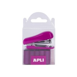 Apli Grapadora Pocket Rosa - Tamaño de Grapas 56mm - Diseño Compacto y Ligero - Incluye 2000 Grapas del Mismo Color