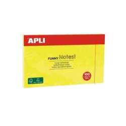 Apli Notas Adhesivas Funny 125x75mm - Bloc de 100 Hojas - Divertidos Diseños - Adhesivo de Calidad - Amarillo Fluorescente