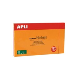 Apli Notas Adhesivas Funny 125x75mm - Bloc de 100 Hojas - Adhesivo de Calidad - Color Naranja Fluorescente