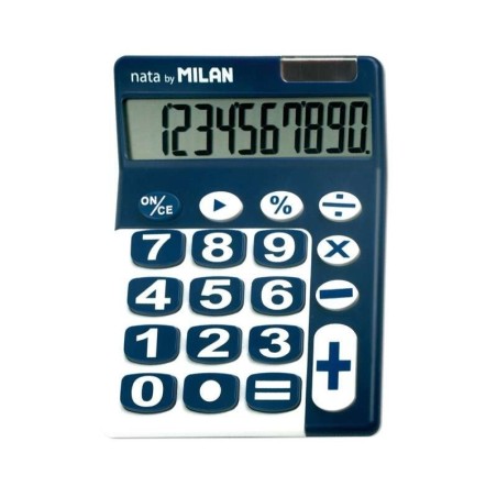 Calcolatrice da tavolo Milan a 10 cifre - Tasti grandi - Spegnimento automatico - Colore blu e bianco