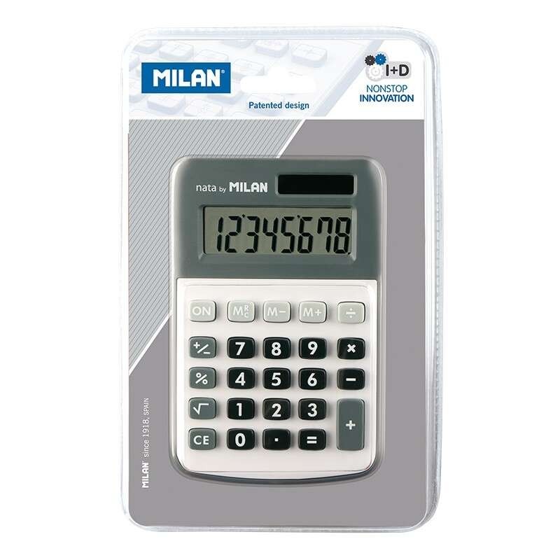 Calcolatrice Milano a 8 cifre - Calcolatrice da tavolo - 3 tasti di memoria e radice quadrata - Colore grigio Calcolatrice Milano a 8 cifre - Calcolatrice da tavolo - 3 tasti di memoria e radice quadrata - Colore grigio