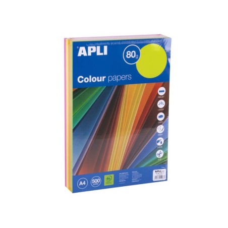 Carta Apli fluorescente a colori assortiti A4 500 fogli