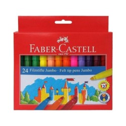 Faber-Castell Jumbo Confezione da 24 Pennarelli a Punta Spessa - Inchiostro Lavabile a Base d'Acqua - Colori Assortiti