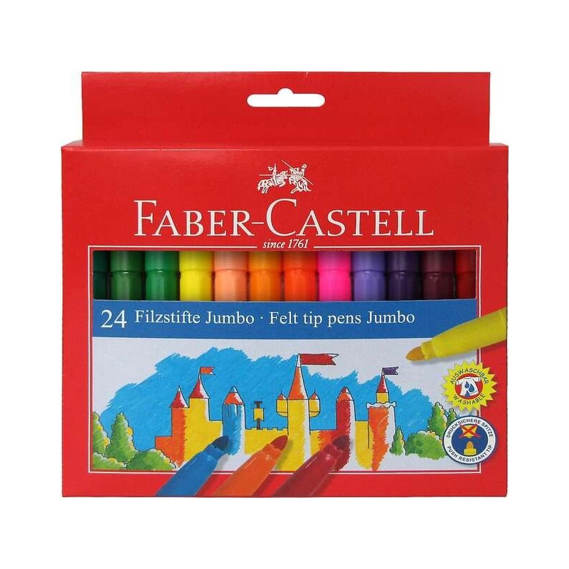 Faber-Castell Jumbo Pack de 24 Rotuladores Punta Gruesa - Tinta con Base de Agua Lavable - Colores Surtidos