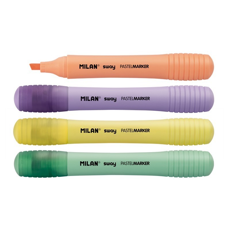Milan Sway Expositor de 7 Packs de 4 Marcadores Pastel - Punta Biselada 2 - 4mm - Ideal para Subrayar - Colores Pastel Milan Sway Expositor de 7 Packs de 4 Marcadores Pastel - Punta Biselada 2 - 4mm - Ideal para Subrayar - Colores Pastel
