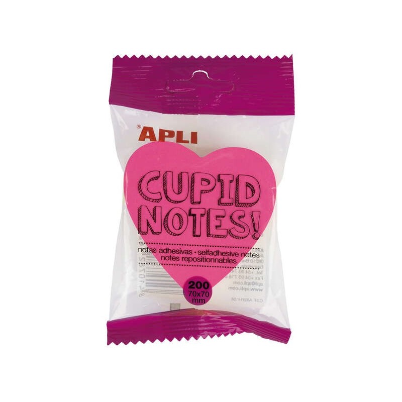 Apli Heart Sticky Notes 70x70mm - Blocco 200 Fogli - 4 Colori Assortiti - Fluorescente Apli Heart Sticky Notes 70x70mm - Blocco 200 Fogli - 4 Colori Assortiti - Fluorescente