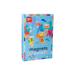 Apli Gioco Magnetico Mappa del Mondo - 1 Scenario Magnetizzato 36 x 38 cm - 40 Gettoni con Disegni di Monumenti e Animali