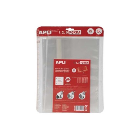Apli Confezione da 5 Copertine per libri con patta regolabile 290 mm - PP - Copertina in 3 passaggi