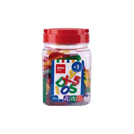 Apli Confezione da 36 Lettere e Numeri Trasparenti - Misura 50 mm - Colori Assortiti