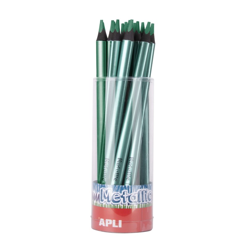 Apli Lapices Jumbo Metallic Verde Metalizado - 5mm Grueso Triangular - Pack de 18 - Mejora la Sujecion Apli Lapices Jumbo Metallic Verde Metalizado - 5mm Grueso Triangular - Pack de 18 - Mejora la Sujecion