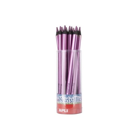 Apli Lapices Jumbo Metallic Lila Metalizado - 5mm de Grosor Triangular - Pack de 18 Unidades - Ideal para Mejor Sujecion