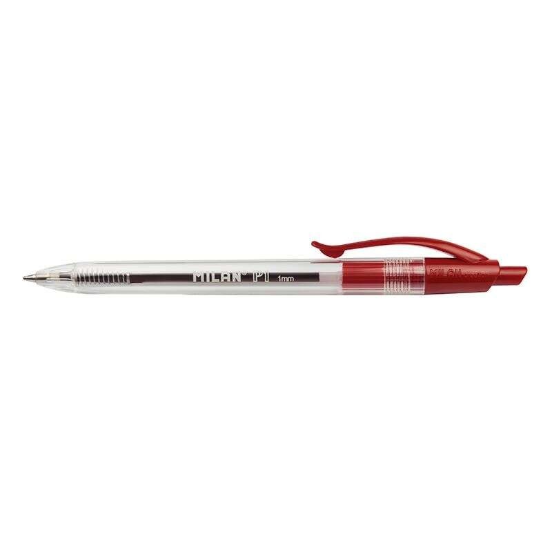 Milan P1 Boligrafo de Bola Retractil - Punta Redonda 1mm - Cuerpo Transparente - Color Rojo Milan P1 Boligrafo de Bola Retractil - Punta Redonda 1mm - Cuerpo Transparente - Color Rojo