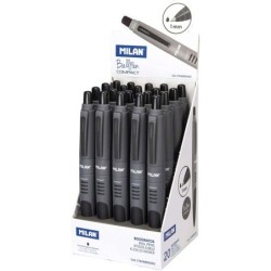 Espositore compatto Milan da 20 penne a sfera retrattili - Punta tonda da 1 mm - Corpo grigio/nero - Colore nero