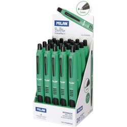 Espositore compatto Milan da 20 penne a sfera retrattili - Punta tonda da 1 mm - Corpo verde/nero - Colore verde