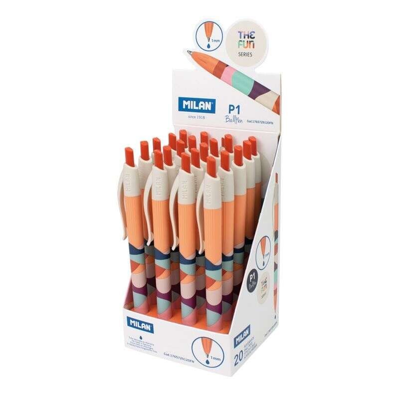 Milan P1 Il divertente espositore da 20 penne a sfera retrattili - Punta tonda da 1 mm - Inchiostro blu Milan P1 Il divertente espositore da 20 penne a sfera retrattili - Punta tonda da 1 mm - Inchiostro blu