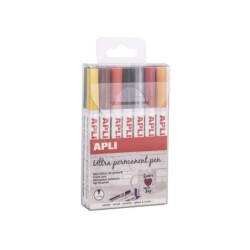 Apli Rotuladores Tinta Permanente Punta Fina - Pack 14 Colores - Base Aceite - Resistente Al Agua - Soporta Hasta 60°C