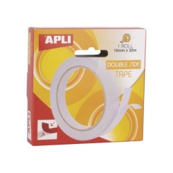 Apli Cinta Adhesiva Doble Cara 15mm x 20m - Facil de Cortar y Aplicar - Adhesion Fuerte y Duradera - Transparente Transparente