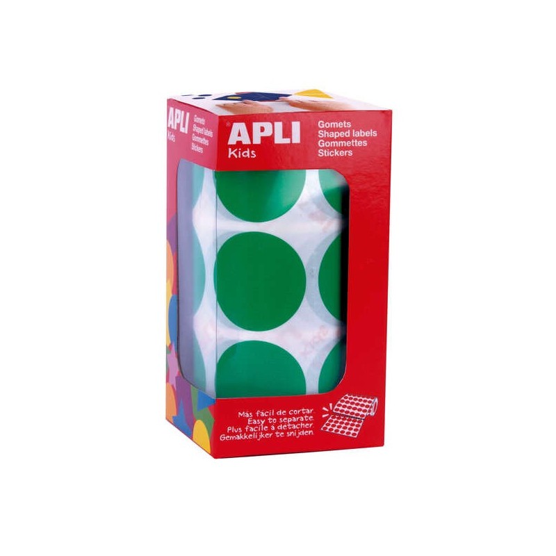 Apli Gomets XL Redondos Verdes - Ø 33mm - Adhesivo Permanente - 708 Gomets por Rollo Apli Gomets XL Redondos Verdes - Ø 33mm - Adhesivo Permanente - 708 Gomets por Rollo