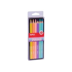 Apli Lapices Jumbo Pastel - 5mm de Grosor - Caja con 6 Colores Surtidos - Madera Triangular para Mejor Sujecion y Cobertura