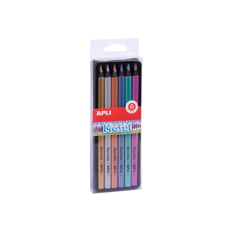 Matite Apli Jumbo in metallo - 5 mm - Colori oro, argento, bronzo, blu, turchese e viola - Tratto 5 mm - Legno triangolare Matite Apli Jumbo in metallo - 5 mm - Colori oro, argento, bronzo, blu, turchese e viola - Tratto 5 mm - Legno triangolare
