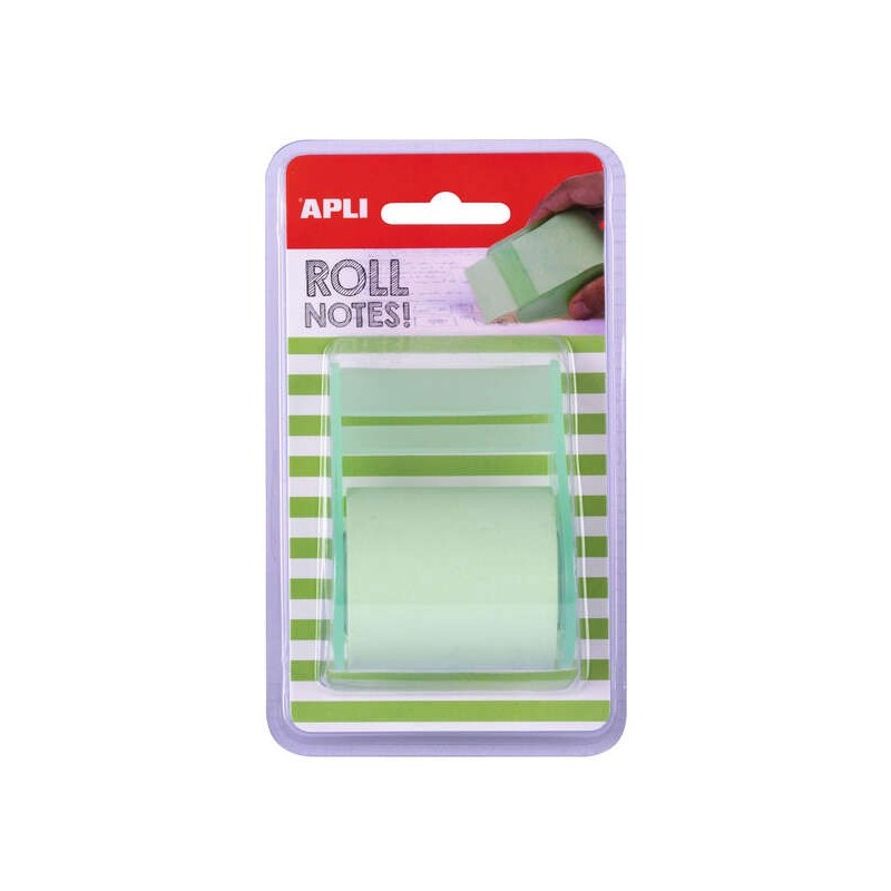 Apli Rollo Dispensador de Nota Adhesiva 50mm x 8m - Facil de Usar - Adhesivo de Calidad - Practico y Portatil - Verde Pastel