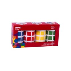 Gomet Adesivi Permanenti Apli Quadrati - Misura 20 x 20mm - Confezione da 4 Rotoli in Colori Assortiti - 7080 Gomet per Confezio