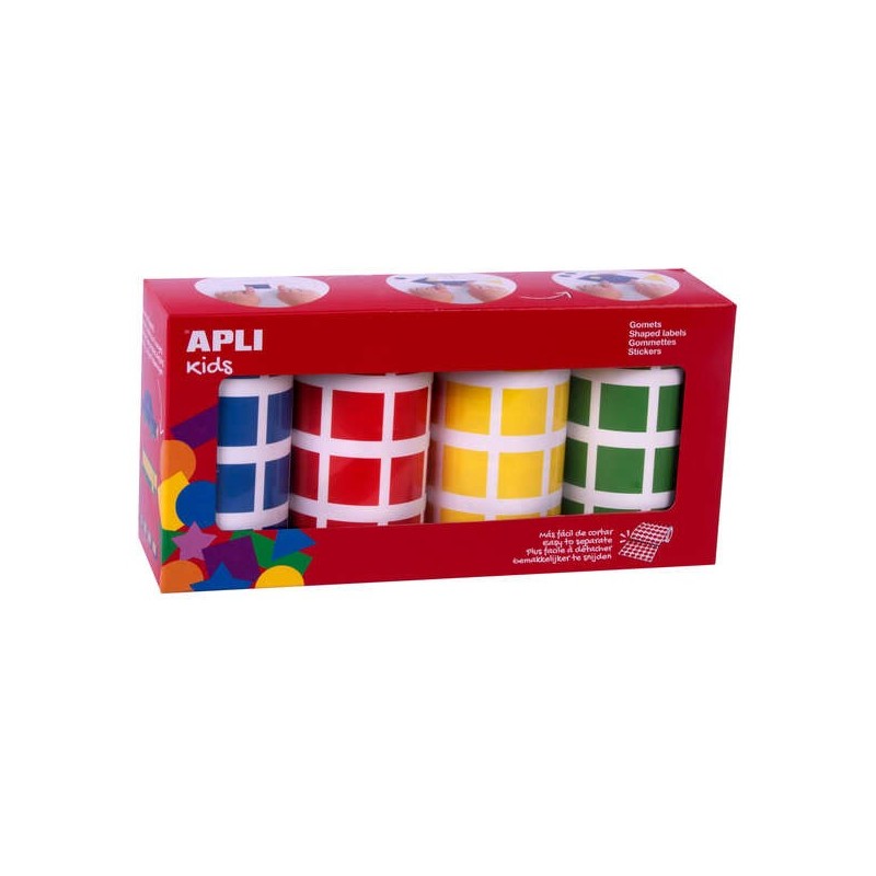 Gomet Adesivi Permanenti Apli Quadrati - Misura 20 x 20mm - Confezione da 4 Rotoli in Colori Assortiti - 7080 Gomet per Confezio Gomet Adesivi Permanenti Apli Quadrati - Misura 20 x 20mm - Confezione da 4 Rotoli in Colori Assortiti - 7080 Gomet per Confezio