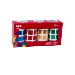 Apli Gomets Cuadrados Metalizados - Tamaño 20mm - Adhesivo Permanente - 4 Rollos con 5.640 Gomets en Colores Surtidos