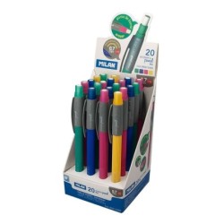 Milan PL1 Espositore da 20 portamine - Mina in grafite HB da 0,7 mm - Gomma Milan extra lunga - Colori assortiti