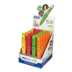 Milan Capsule Fluo Display da 20 portamine - Piombo 1,3 mm Grafite 2B - Gomma Milan extra large - Colori assortiti