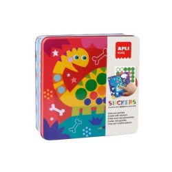 Apli Kids Dino Gomets Gioco - Include 8 fogli illustrati - 8 fogli Gomets rimovibili - Esclusiva scatola in metallo