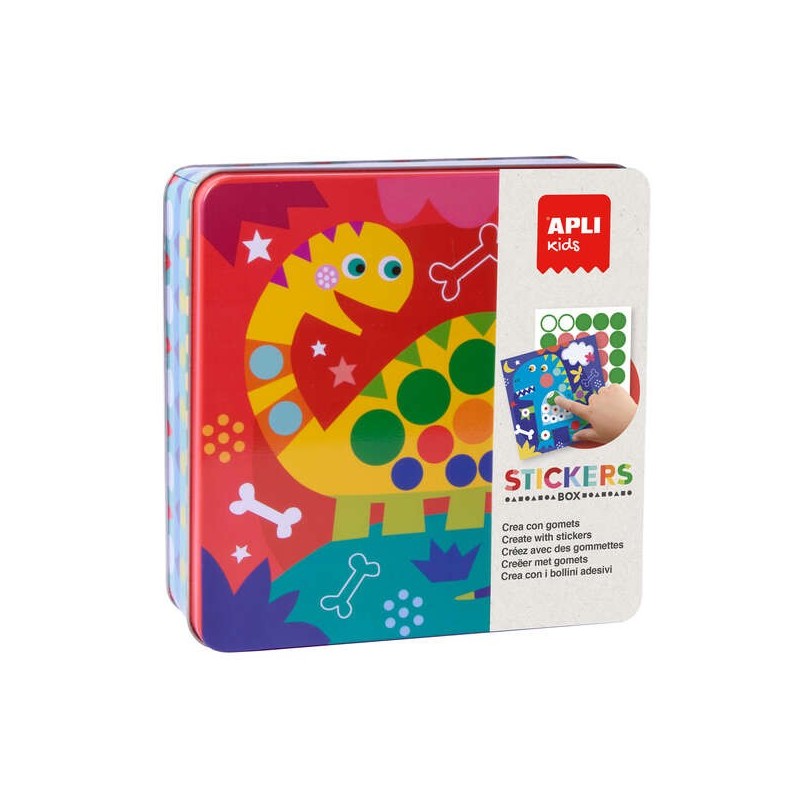 Apli Kids Juego de Gomets Dino - Incluye 8 Laminas Ilustradas - 8 Hojas de Gomets Removibles - Caja Metalica Exclusiva Apli Kids Juego de Gomets Dino - Incluye 8 Laminas Ilustradas - 8 Hojas de Gomets Removibles - Caja Metalica Exclusiva