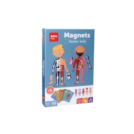 Apli Juego Magnetico del Cuerpo Humano - 1 Escenario Imantado 28 x 18 cm - 63 Fichas con Partes del Cupoer Humano