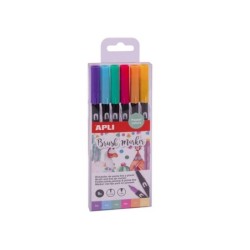 Apli Rotuladores Acuarelables de Doble Punta - 1-4mm y 1mm - Tonos Pastel - Tinta Base Agua - Mezclables - Pack 6 Colores